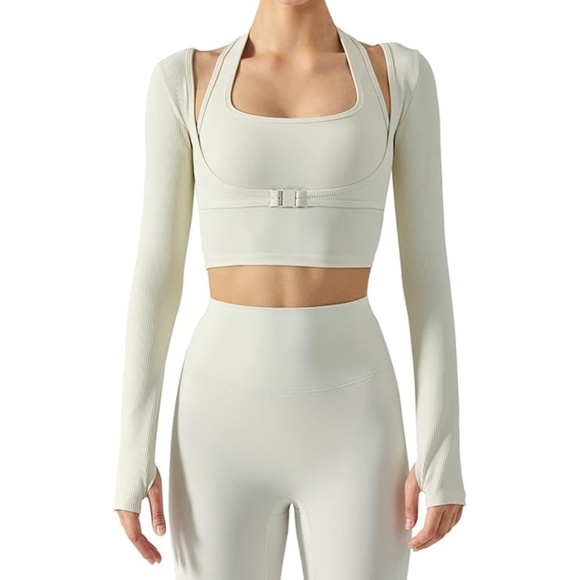 Amazon Tops - NEW Crop Top Workout Top Stretch Cutout Long Sleeve with Thumbholes